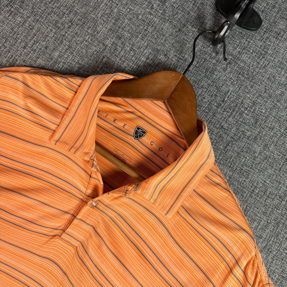 Mens Nike Golf Polo Shirt Orange Striped Short Sleeve Nike FIT DRY L/XL 44 Chest